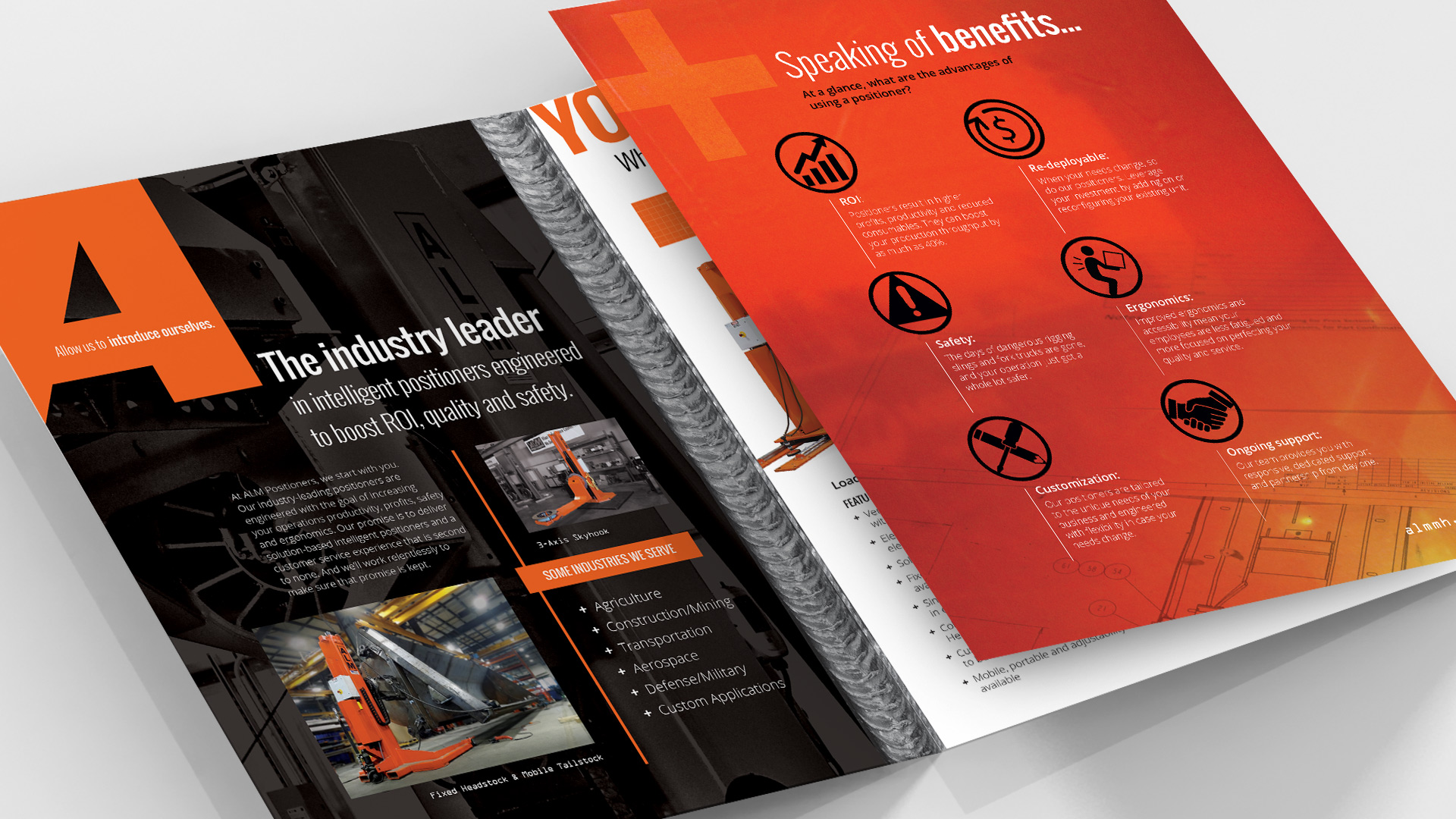 ALM sales brochure with clear visual identity