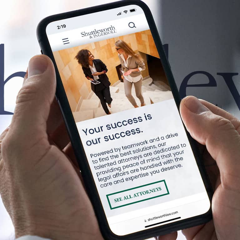 Shuttleworth & Ingersoll website displayed on a mobile phone