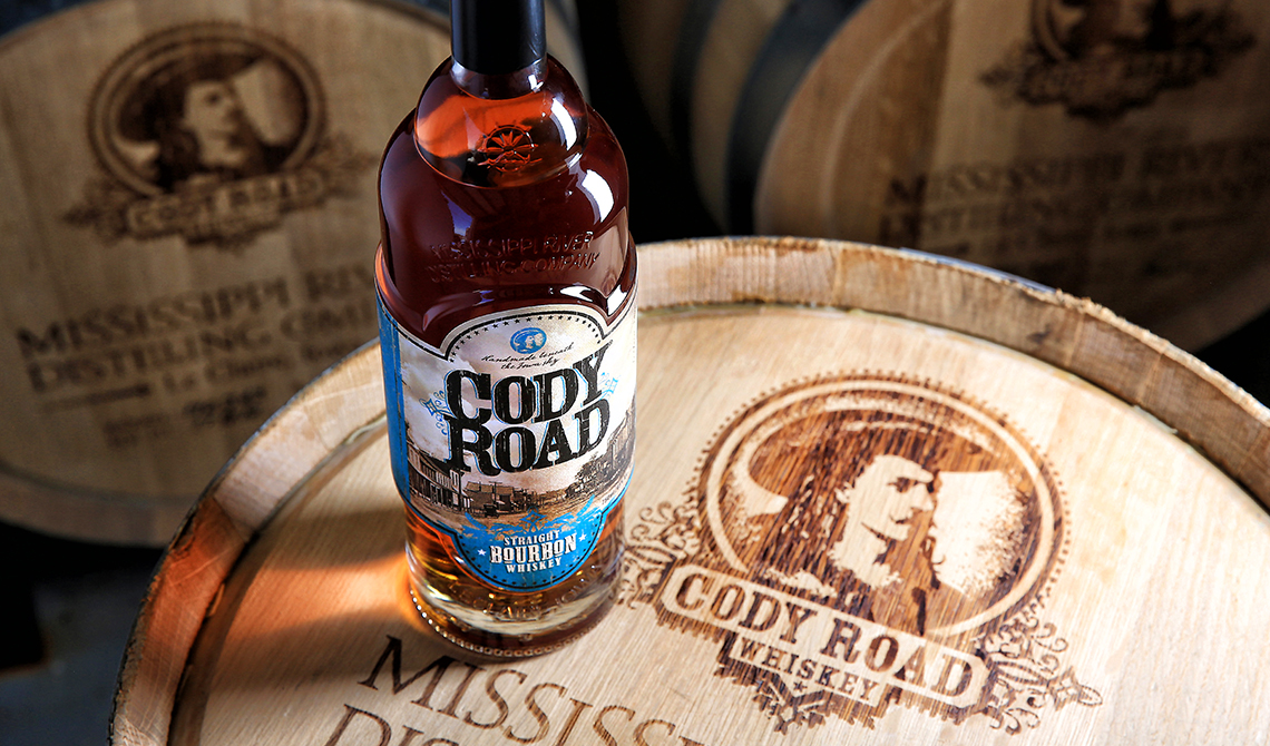 Mississippi River Distilling Co. Cody Road Bourbon Bottle on barrel