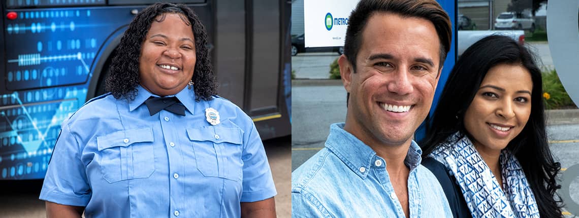 MetroLINK bus driver and passengers collage